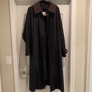 MENS LONDON FOG TRENCH RAINCOAT BLACK WITH BROWN SUEDE LIKE COLLAR SIZE 42 LONG